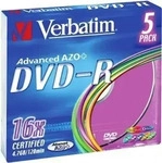 Verbatim 43557, Verbatim Colour DVD-R 4.7GB, 16x, 5er Slimcase