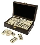 Philos 3627 - Domino Doppel 9 in Box mit Walnussoptik Holz/Kunststoff Legespiel /
