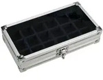 Sammelvitrine Aluminium. Format ca. 195 x 110 x 40 mm mit 18 F&auml;chern / SAFE