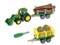 Theo Klein John Deere Traktor mit Holz und Heuwagen