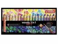 STABILO Buntstifte woody 3in1 ARTY 18er Set mit Pinsel und Spitzer