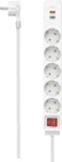HAMA 1x USB-C, USB-A, 5-Fach Steckdosenleiste mit Schalter, 1,4 m