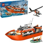 LEGO City 60504 Rettungsboot der K&uuml;stenwache mit Hubschrauber Bausatz, Mehrfarbig