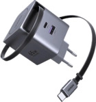 UGREEN 65 Watt GaN Fast Charger mit einziehbarem Kabel, Ladeger&auml;t Universal, Grau
