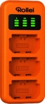 ROLLEI Leistungsstarkes 3-Slot Ladeger&auml;t f&uuml;r Kamera-Akkus, Ladeger&auml;t, Orange