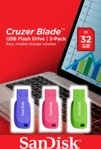 SANDISK Cruzer Blade USB-Stick, 32 GB, Violett, Pink, Gr&uuml;n