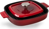 WOLL 275535, WOLL Guss-Steakpfanne, viereckig, mit Rillen, inkl. Steakpresse und