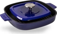 WOLL 275536, WOLL Guss-Steakpfanne, viereckig, mit Rillen, inkl. Steakpresse und