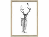 Pro Art Gerahmtes Bild »Deer With Birds«, Rahmen: Holzwerkstoff, natur - bunt