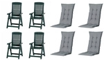 MADISON Gartenm&ouml;belset &raquo;SET Tampa&laquo;, 4 x Klappsessel gr&uuml;n, 4 x Auflage grau -