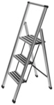 WENKO Trittleiter, 3-stufig, silberfarben matt, Aluminium