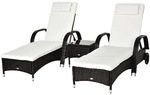 Outsunny Gartenliegen-Set, Eisen, inkl. Auflagen, BxHxT: 200 x 30 x 73 cm - braun