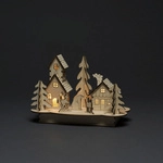 Konstsmide LED-Dekoration, Holzsilhouette mit Haus und Tieren, Batteriebetrieb, natur