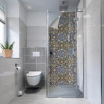 mySPOTTI Duschr&uuml;ckwand-Panel, fresh, Fliesenoptik, 255x100 cm - blau