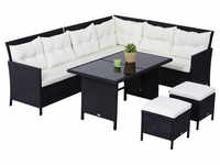Outsunny Gartenmöbelset, 8 Sitzplätze, Metall/PE/Polyester - schwarz