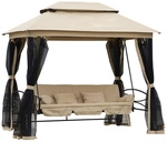 Outsunny Hollywoodschaukel, 3-Sitzer, beige/schwarz, inkl. Auflagen