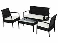 Outsunny Gartenmöbelset, 4 Sitzplätze, Metall/Rattan/Polyester - schwarz