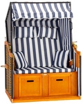 Strandkorb, wei&szlig;,blau,gestreift, 110x81x160cm - weiss | blau