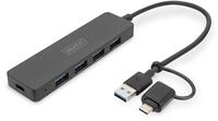 Digitus USB 3.0 Hub 4-Port, Slimline mit USB-C Adapter, 5Gbps, 0,2m Kabel