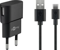 goobay 5W USB-A Ladeger&auml;t mit Kabel 1m, schwarz