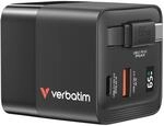 verbatim 65W USB-A, USB-C GaN Ladeger&auml;t mit einziehbarem Kabel, schwarz