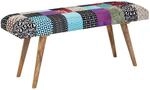 WOHNLING WL6.477 Sitzbank Samt / Massivholz 117x51x38 cm Bunt Patchwork