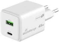 MediaRange 45W USB-A, USB-C GaN Schnellladeger&auml;t, wei&szlig;