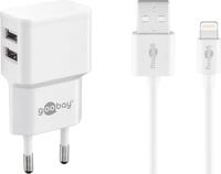 goobay 12W 2x USB-A Ladeger&auml;t mit Kabel 1m, wei&szlig;