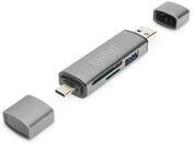 Digitus Combo Card Reader Hub (USB-C+USB 3.0) 1x SD, 1x MicroSD, 1x USB 3.0, grau
