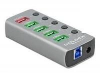 DeLOCK Externer USB 3.2 Gen 1 Hub mit 4 Ports und USB-A + 1 Schnellladeport