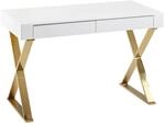 WOHNLING Schreibtisch 118x76x57 cm Holz Hochglanz Wei&szlig;