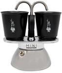 Bialetti Mini Express - Espressokocher-Set (Induktion) - silber + 2 Becher in schwarz