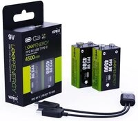 VERICO USB-Akkus mit Ladekabel LoopEnergy PP3 9V Li-Ion E-Block 500 mAh, 2 St.