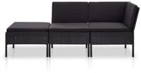 vidaXL Gartenlounge-Set, 3-tlg. Lounge Set mit Auflagen Poly Rattan Schwarz