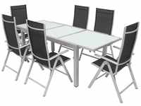 VILLANA Sitzgruppe silber/schwarz Alu/Textil Tisch 160/220cm 6...