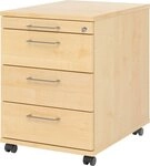 HAMMERBACHER Container Rollcontainer 58cm 3 Sch&uuml;be Schloss B&uuml;gelgriff Ahorn