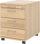 HAMMERBACHER Container Rollcontainer 58cm 3 Sch&uuml;be Schloss B&uuml;gelgriff Eiche