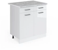 Vicco Unterschrank R-Line, Wei&szlig; Hochglanz/Wei&szlig;, 80 cm, AP Marmor (1-St)