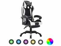 vidaXL Gaming-Stuhl mit RGB LED-Leuchten weiß/schwarz Kunstleder mit Fußstütze