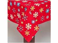 Homescapes Tischdecke Tischdecke rote Schneeflocken 100% Baumwolle, 138 x 178 cm
