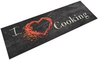 vidaXL Teppich, K&uuml;chenteppich Waschbar Cooking Schwarz 60x180 cm Samt