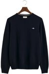 Gant Strickpullover blau,Basic,Wolle,Unifarben,Rundhals,Lang,Regular Fit