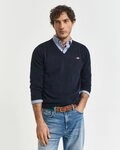 Gant V-Ausschnitt-Pullover Classic Cotton V-Neck Premium Strickjersey aus weicher