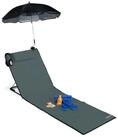 relaxdays Gartenliege Strandmatte mit Sonnenschirm, Anthrazit