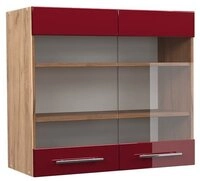 Vicco Glash&auml;ngeschrank Fame-Line, Bordeaux Hochglanz/Goldkraft Eiche, 80 cm...