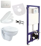 Belvit WC-Komplettset mit Vorwandelement, sp&uuml;lrandloses Taharet mit Softclose