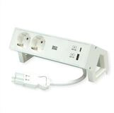 Bachmann DESK2 ALU WHITE 2x Schutzkontakt Steckdosenleiste (Kabell&auml;nge 0.2 m), USB