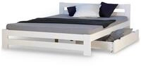Homestyle4u Holzbett 140x200 Doppelbett Wei&szlig; Kiefer Holz mit Kopfteil (Set, mit