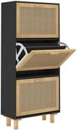 vidaXL Schuhschrank Schuhregal Schwarz 52x25x115 cm Holzwerkstoff & Rattan Natur