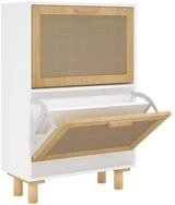 vidaXL Schuhschrank NA Schuhschrank Wei&szlig; 52x25x80 cm Spanplatte Rattan Natur